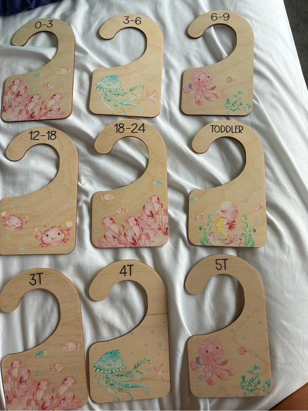 12 Newborn- Toddler Ocean Theme Wooden Hanging Closet Dividers